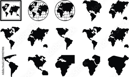 Map Collection Silhouette Icon Set