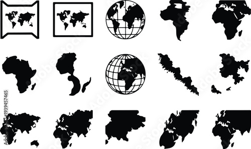 Map Collection Silhouette Icon Set