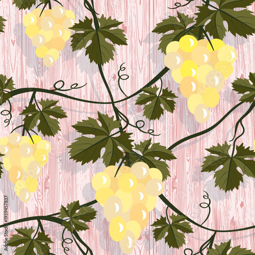 Vector - grape berries with leaves seamless pattern.