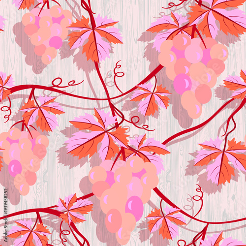 Vector - grape berries with leaves seamless pattern.