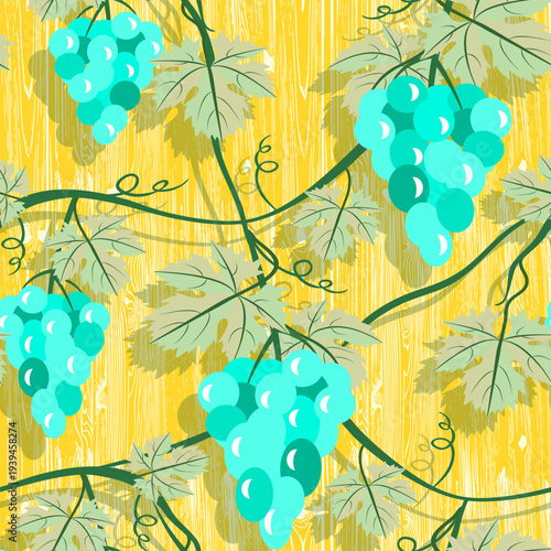 Vector - grape berries with leaves seamless pattern.