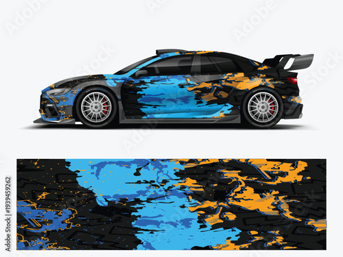 Blue Black Paint Splash Racing Car Wrap Livery Design