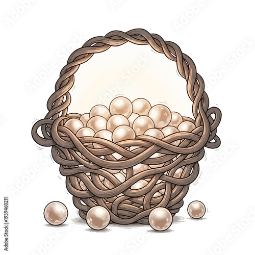 Basket Holds Exquisite Pearls Highlighting Elegance and Design