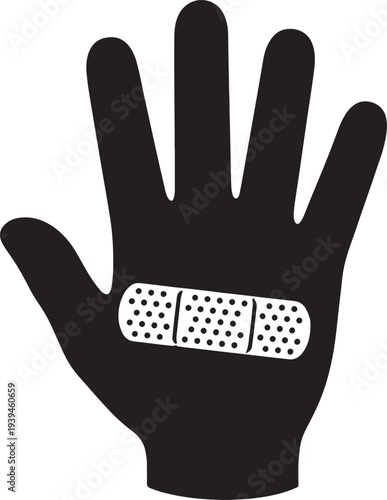 Black hand with white band aid on wrist also transparent background