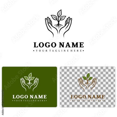 Hands Holding Plant Sprout Logo for Eco, Nature, and Agriculture Brands