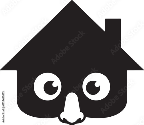 Black house face with white eyes and nose also transparent background cartoon