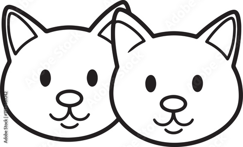 Two cartoon cat heads side by side smiling also transparent background feline animal