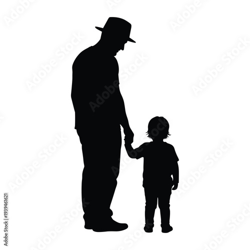 Silhouette of a man and a child holding hands in a heartwarming moment