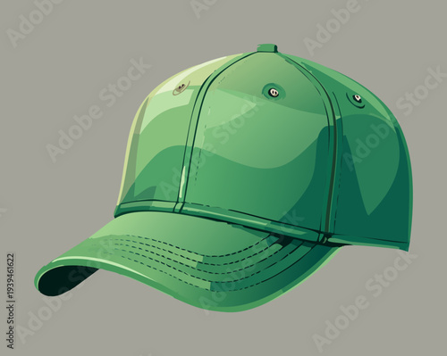 Professional Green Sports Cap For Outdoor Activities Athletics Training And Casual Lifestyle Fashion Apparel Design In Modern Graphic Illustration