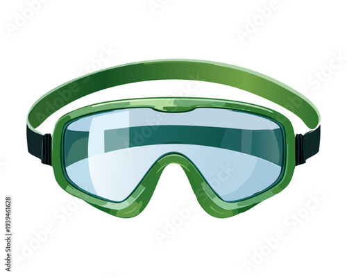 Green Sports Goggles For Swimming Training Aquatic Exercise And Professional Athlete Water Safety Equipment In Modern Vector Graphic Style Illustration