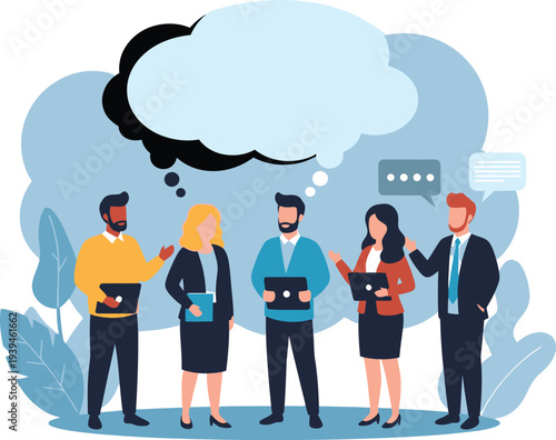 Diverse team brainstorming global network community bright office