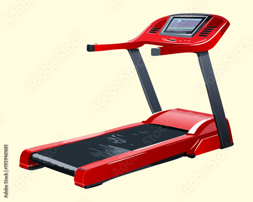 Professional Red Treadmill For Home Gym Fitness Training Cardio Exercise And Athletic Performance Workout Equipment In Graphic Vector Illustration