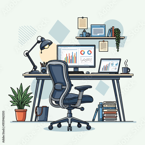 Modern Office Workspace with Computer and Decor