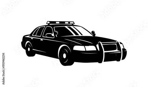 Vector police car icon, black silhouette