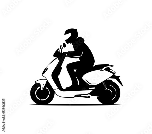 Vector silhouette of person riding scooter