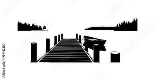 Vector dock and pier icon, black silhouette