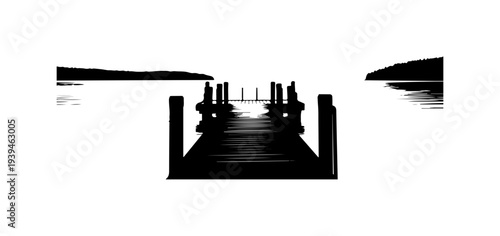 Vector silhouette of a dock on water