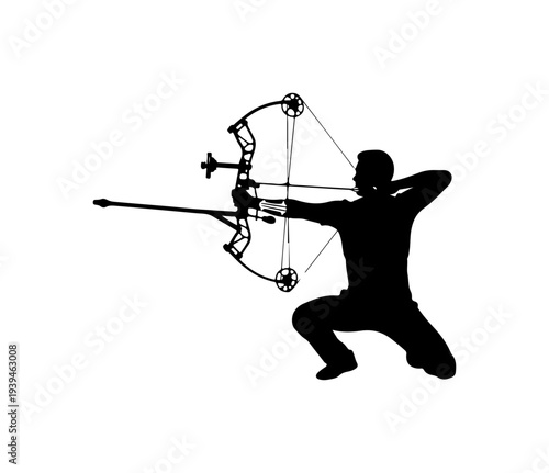 Black silhouette of a man shooting a bow and arrow vector
