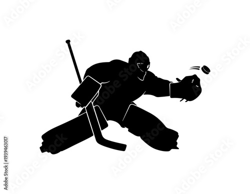 Vector silhouette of a hockey goalie catching a puck
