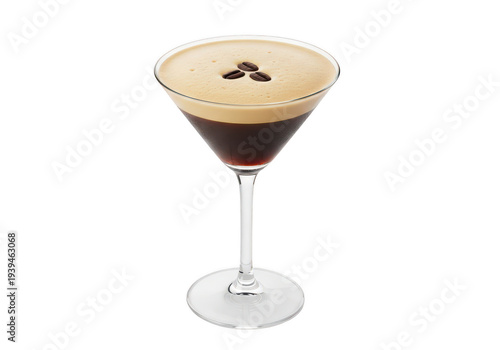 Espresso martini cocktail in a martini glass isolated on transparent background