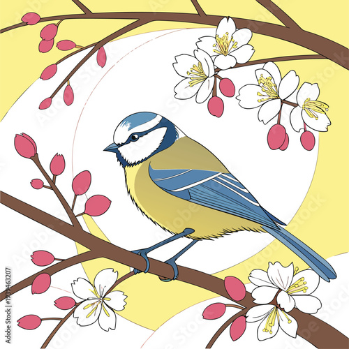 Blue Tit on Cherry Blossom Branch ? Vibrant Spring Nature Photography.