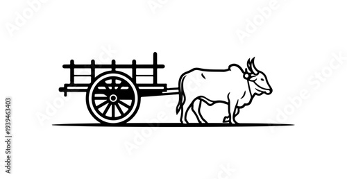 Vector illustration of a cow pulling a cart