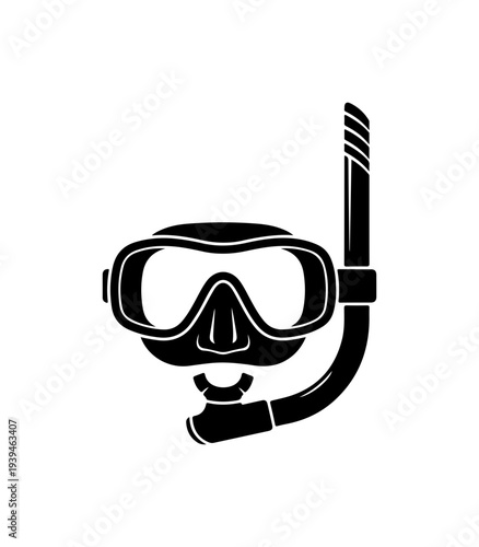 Black scuba diving mask and snorkel vector icon