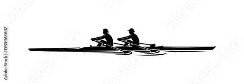 Vector silhouette of two people rowing a boat