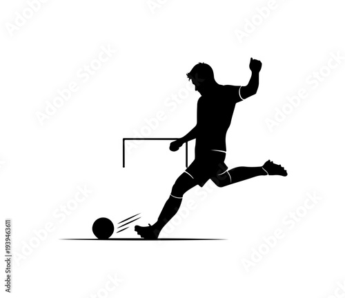 Black silhouette of soccer player kicking ball vector