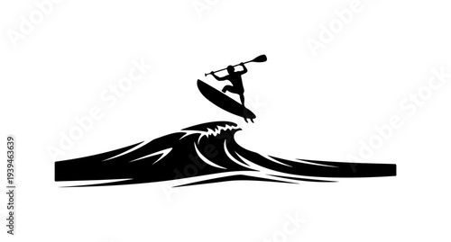 Vector wakeboarder icon, black silhouette on white background