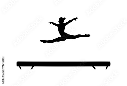 Vector silhouette of a gymnast jumping over a balance beam