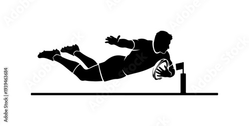 Vector illustration of a rugby player diving to score a try