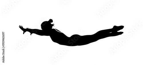 Vector silhouette of woman in diving motion