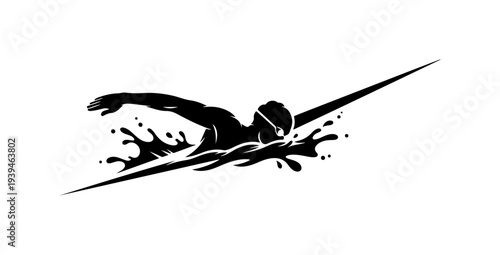 Black vector swimming icon with splash