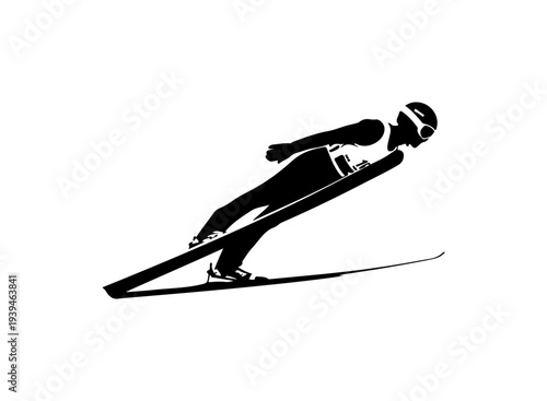 Vector silhouette of a downhill skier in motion