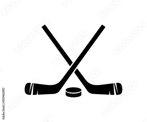Black hockey sticks and puck vector icon