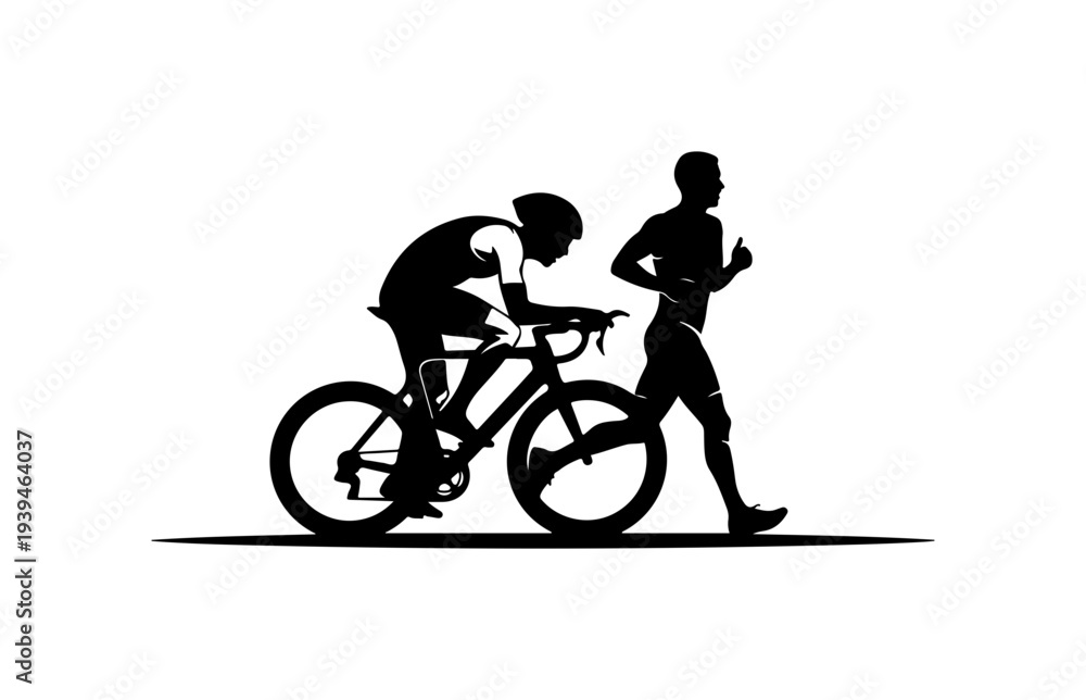 Naklejka premium Vector silhouette of cyclist and runner in motion