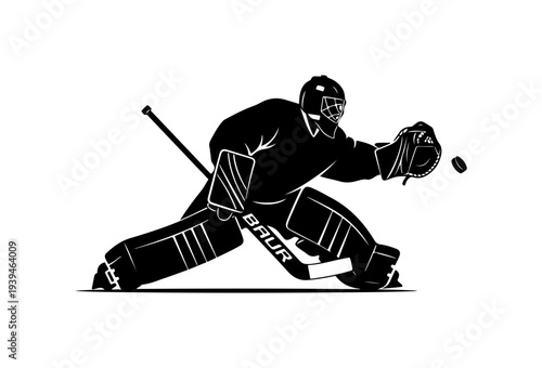 Vector illustration of a hockey goalie catching a puck