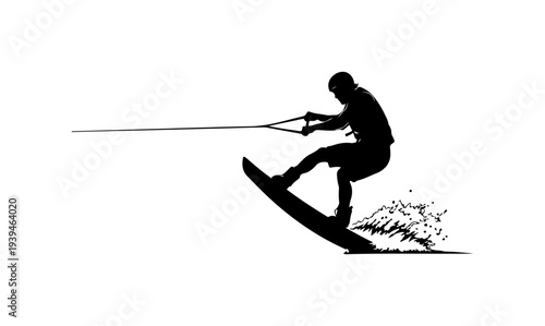 Vector silhouette of man wakeboarding on water
