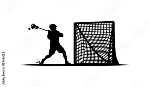 Lacrosse player silhouette vector, goalie stick handling