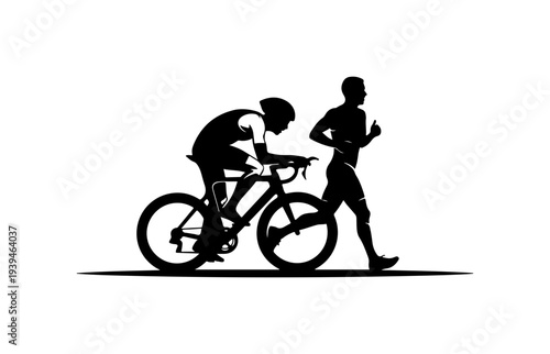 Vector silhouette of cyclist and runner in motion