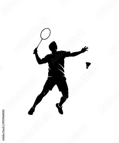 Vector silhouette of man playing badminton