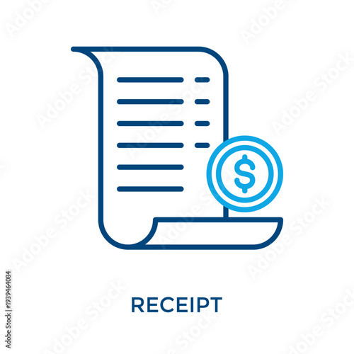 Receipt Icon Outline Color Style. Vector Illustration For Graphic Design