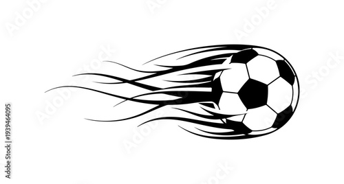 Vector soccer ball with flames, black and white sports icon