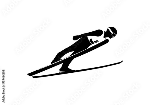 Vector silhouette of a skier in motion
