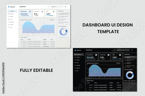 Light and Dark Dashboard UI Templates for Analytics and Activity Monitoring