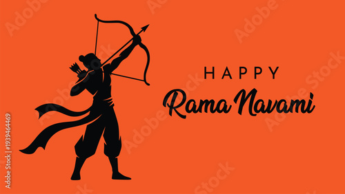 Happy Rama Navami Greeting Card with Lord Rama Silhouette