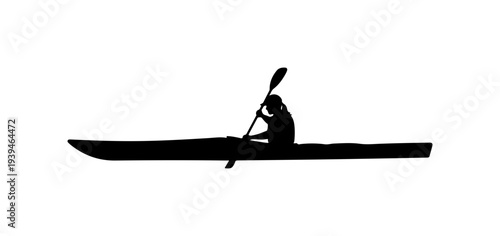 Vector silhouette of a person kayaking on a white background