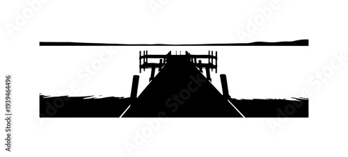 Black silhouette of a pier with a bridge vector illustration