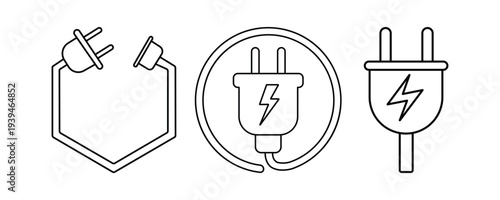 Electrical Plug and Power Cord Icon Set – Electric Socket, Energy Connector Vector
